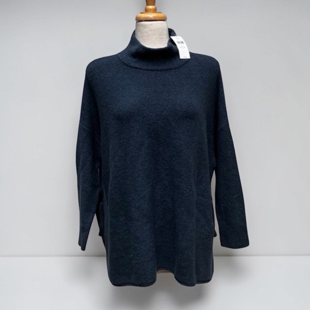 J. Jill Pure Jill Sweater XSP/SP Ocean Blue NWT Mock Neck Side Tie Boucle
